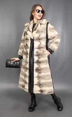 3314 Gorgeous Real Black Cross Mink Coat Fur Jacket Very Long Beautiful Size M • $1