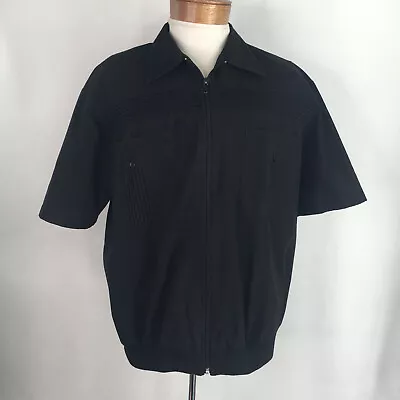 VTG John Blair Shirt XL Black Pleated Bowling Barber S/S Full Zip Banded Pockets • $12.79