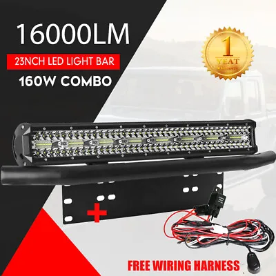 23 Inch Tri Row LED Light Bar Spot Flood Beam +Number Plate Frame+Wire • $79.99