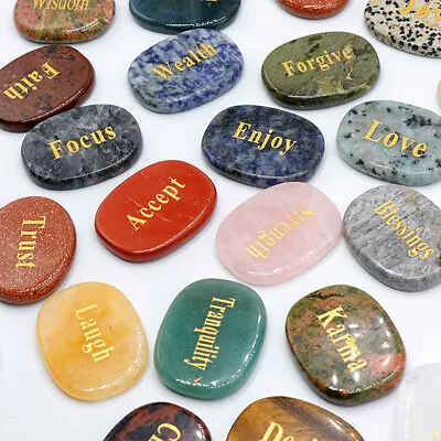 Inspirational Stones Chakra Natural Crystal Positive Word Engraved Palm Healing • $2.99