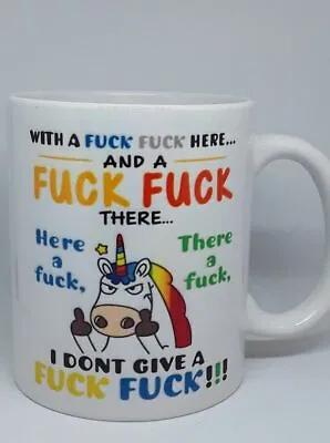 With A-Fuck-fuck Here Rude Unicorn 11oz Coffee Mug Cup Novelty • $23.95