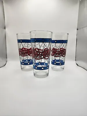 Vintage Pepsi-Cola Stained Glass Style Lot Of 3 Glasses • $10