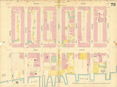 Sanborn NYC #73 Manhattan Midtown East Kips Bay Murray Hill 1899 Old Map • £130