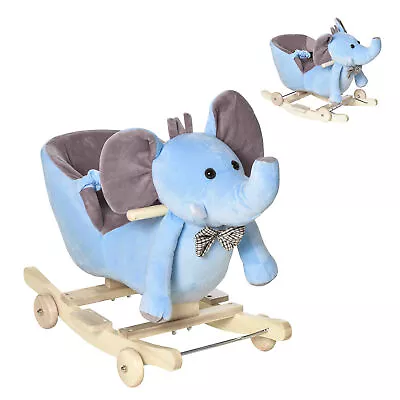 HOMCOM 2-in-1 Baby Rocking Horse Ride On Elephant W/ Wheels Music Blue • £58.99