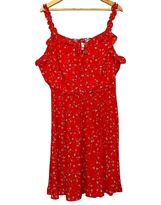 City Chic Plus Size L 20 Red Botanical Ditsy Floral Mini Dress Shirred NWT RR$99 • $50