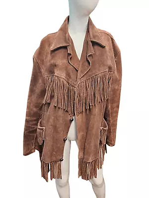 Vintage 70's Western Leather Suede Fringe Jacket Mens Size 42 • $135