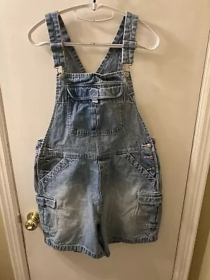 $23.99 • Buy Disney Women's Size L Light Blue Denim Jean Bib Shortalls Overalls EUC