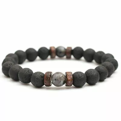 Mens Women Lava Rock Diffuser Bracelet Elastic Natural Stone Yoga Beads Bracelet • $5.99