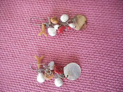 Vintage Red Coral Pearls Earrings • $12