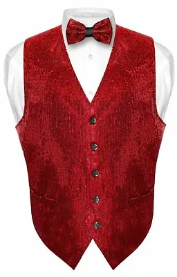 Men's SEQUIN Design Dress Vest Bow Tie RED Color BOWTie Set • $29.95