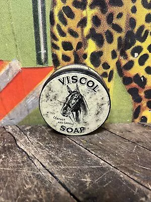 Vintage Viscol Leather & Saddle Soap 7 Oz Tin Can Sign Horse Farm Stamford Ct • $39.99