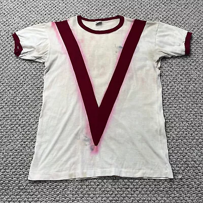 Vintage 1970s Champion T-shirt Mens Medium White Red Short Sleeve Distressed • $19.97