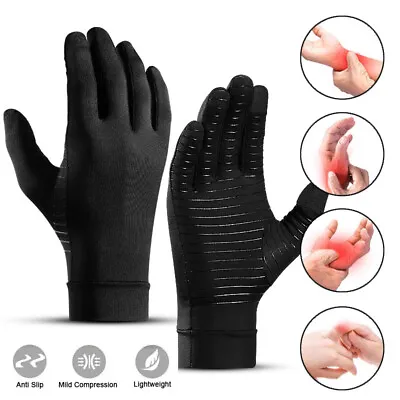 Copper Anti Arthritis Gloves Hand Wrist Support Finger Compression Pain Relief • £3.78