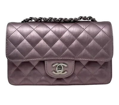 Chanel Mini Rectangular Classic Purple Iridescent Calfskin Flap Bag • $5450