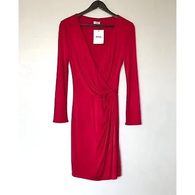 ISSA Viscose Jersey Long Sleeve Knee-Length Wrap Dress In Raspberry Size 4 US • $135