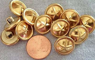 12 Domed Shiny Gold Tone Metal Shank Buttons Star Puffed 9/16  15mm # 7465 • $6.49