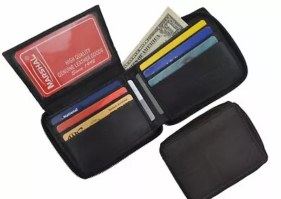 Genuine Leather Mens Zipper Zip Around ID Credit Card Bill Holder Bifold Wallet • $10.99