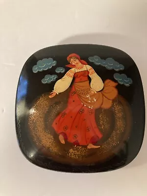 Vintage USSR Hand Painted Enameled Russian Trinket Box Signed By Artist 4 Inches • $30