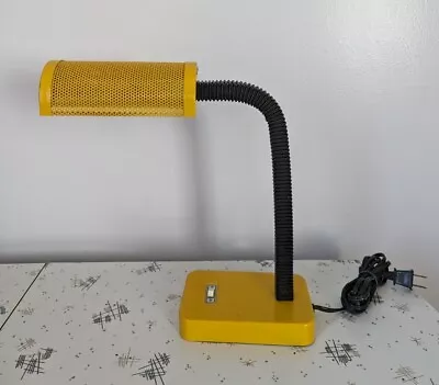 Vintage Yellow Desk Lamp W Stamped Metal Shade Gooseneck • $103.49