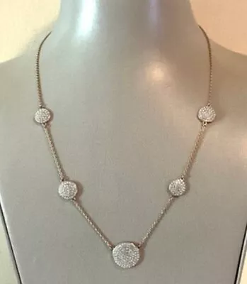 Michael Kors Gold Tone White Rhinestone Disk Necklace 17  • $22