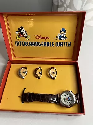 Vintage Disney Interchangeable Watch Set Original Box Mickey Minnie Goofy Donald • $25.99