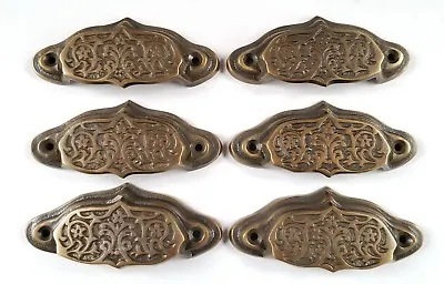 6 Ornate Apothecary Cabinet Drawer Bin Cup Pull Handles Vntg. Style 3 1/2 W  #A4 • $38.95