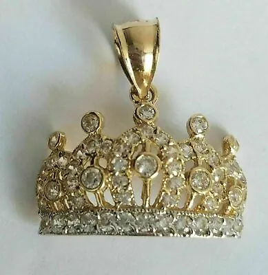 2Ct Round Diamonds Vintage Crown Pendant Charm 14K Yellow Gold Finish Free Chain • $68.99