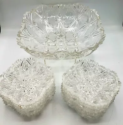 EAPG JONES CAVITT & Glass Co. #128 VICTOR C.1887 Master Berry Bowl Set Of 11 • $118.75