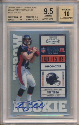 $169.99 • Buy 2010 Playoff Contenders #234A Tim Tebow RC Auto Blue Jersey BGS 9.5