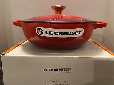 Le Creuset Eiffel Tower Cast Iron Casserole W/Lid Cerise Red 2.5 Qt W/Gold Knob • £231.63