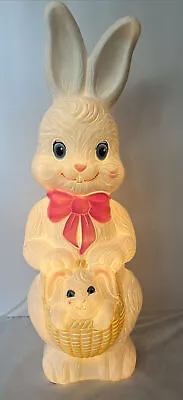 Empire Easter Bunny Rabbit & Baby In Basket Blow Mold Decoration Pink Bow 20.75” • $60