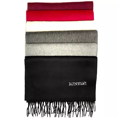 MISSONI Mens Womens Wool Fringe Scarf Neutral Logo Black Gray Red • $28.99