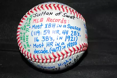 Babe Ruth Baseball Hand Painted Over 25 Career Stats Awesome Gift • $89