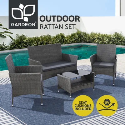 $329.95 • Buy Gardeon 4 Piece Outdoor Dining Set Furniture Setting Lounge Wicker Table Chairs
