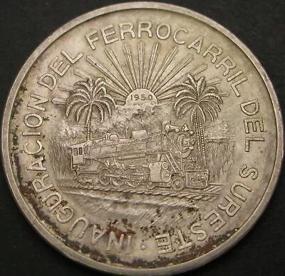 MEXICO 5 Pesos 1950 Mo - Silver .720 - Southeastern Railroad - AUNC - 2954 ¤ HS • $34