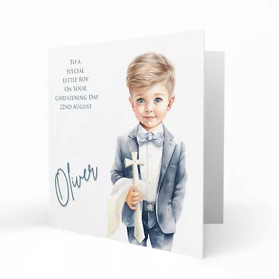 Personalised Christening Card For Boys Baptism Naming Day Cute Little Boy • £3.79