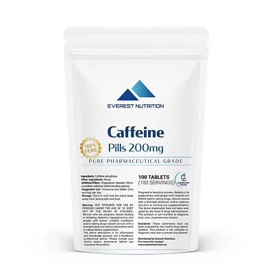 CAFFEINE 200mg EXTRA STRONG 100 TABLETS PILLS 100% PHARMACEUTICAL QUALITY • $60.99