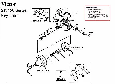 Victor SR450D Oxygen Regulator Rebuild/Repair Parts Kit W/ DIAPHRAGM • $25.99