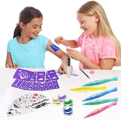 Kids Glitter Tattoo Pens Fun Decoration Stickers Set Art & Craft Children Safe • £15.99