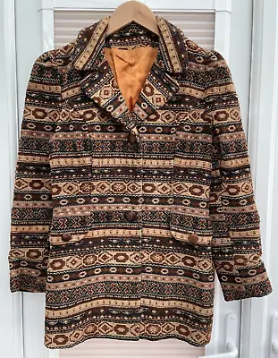 True Vintage 70s Carpet Tapestry Brown Blazer Coat Jacket Women's • £14.99