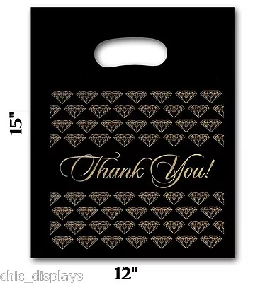 $25.24 • Buy 100 Large Black Thank You Merchandise Plastic Retail Handle Bags 12  X 15  Tall