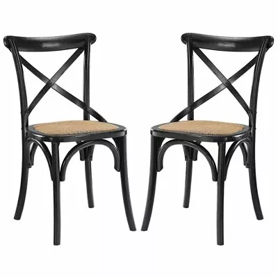 Modway Gear 18.5  Elm Wood And Rattan Dining Side Chair In Black (Set Of 2) • $245.99