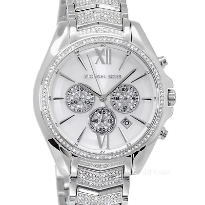 Michael Kors Oversized Whitney Womens Glitz Watch Silver Pave Stainless Steel • $149.80