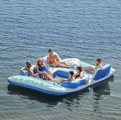 Members Mark Iflatable Paradise Island Pool Float Holds 6 Person Blue • $224.99