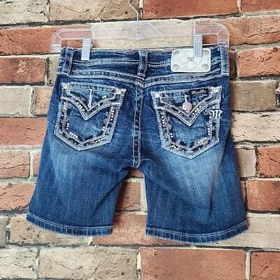 Miss Me Denim Jean Shorts Girls Size 14 Blue Embroidered Jeweled Pockets  • $25