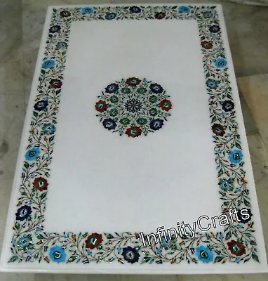 36 X 60 Inches Indian Heritage Art Dining Table Top White Stone Conference Table • $3689.41