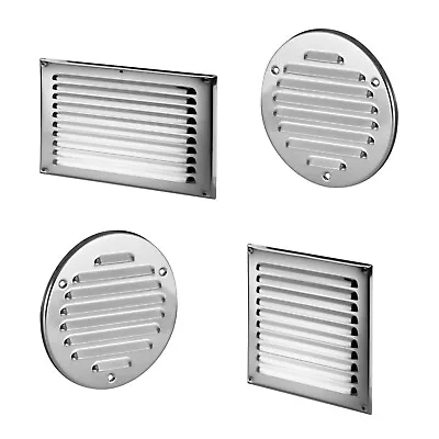 Polished Chrome Air Vent Grille With Fly Screen Metal Ducting Ventilation Cover • £5.99