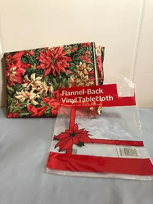 VINTAGE Floral Holiday Christmas Vinyl Flannel Backed Tablecloth 52x90 #JS • $19.94