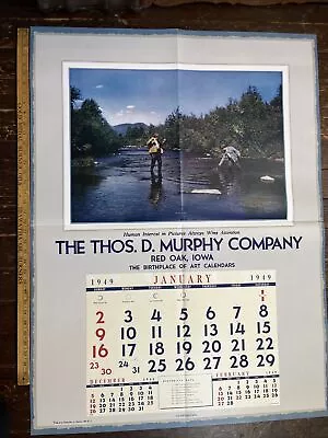 1949 Salesman Copy Calendar 2 Men Fishing Red Oak IA Series 49 R 3 RARE VTG • $120