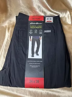 EDDIE BAUER Sz 34x30 WATER REPELLENT FLEECE-Lined Tech Stretch Hiking-Work-Pant • $16.20